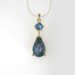 14K Pendant with 2 Blue Topaz, Only Pendant, "stone pear and round"