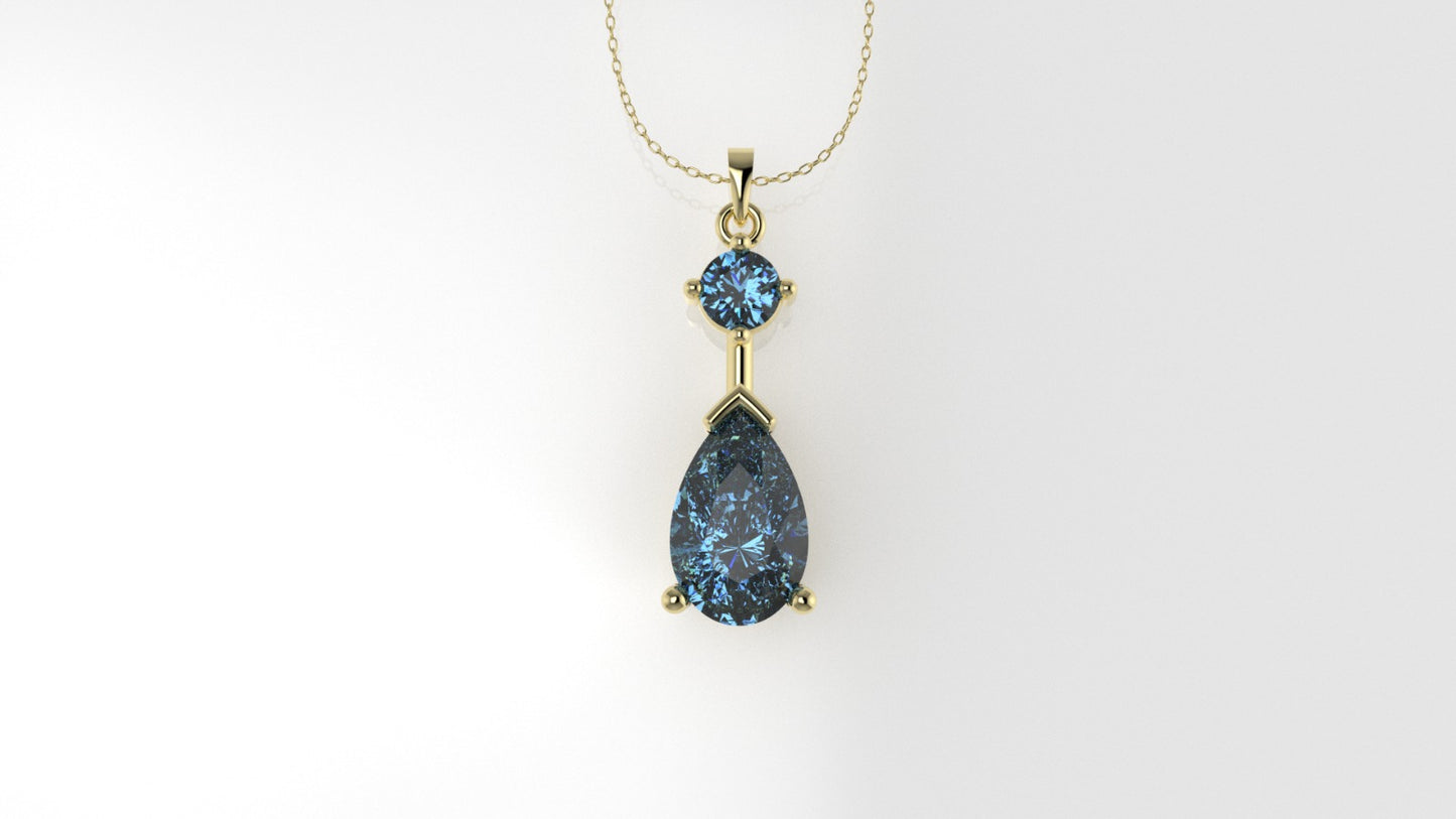 14K Pendant with 2 Blue Topaz, Only Pendant, "stone pear and round"