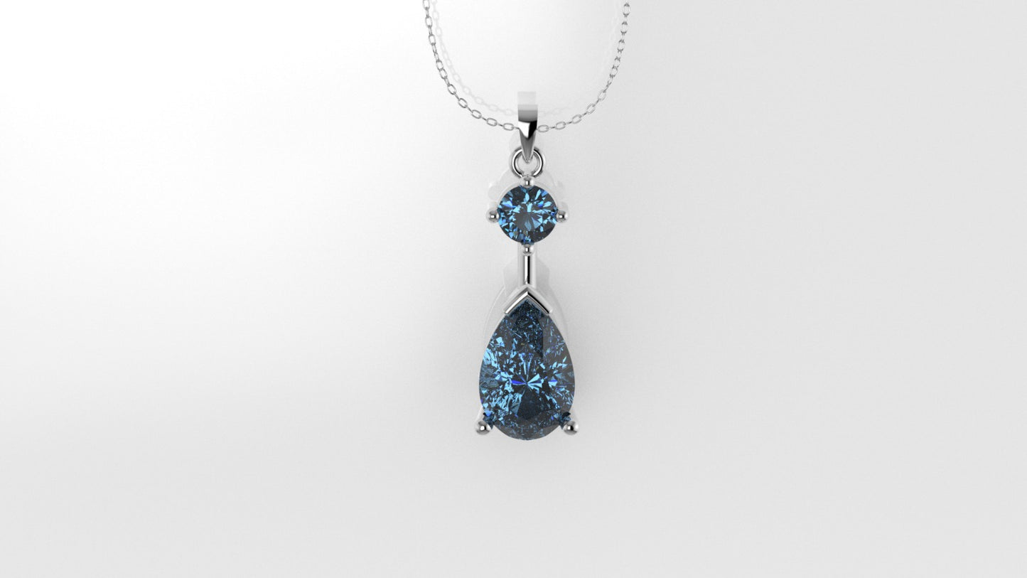 14K Pendant with 2 Blue Topaz, Only Pendant, "stone pear and round"