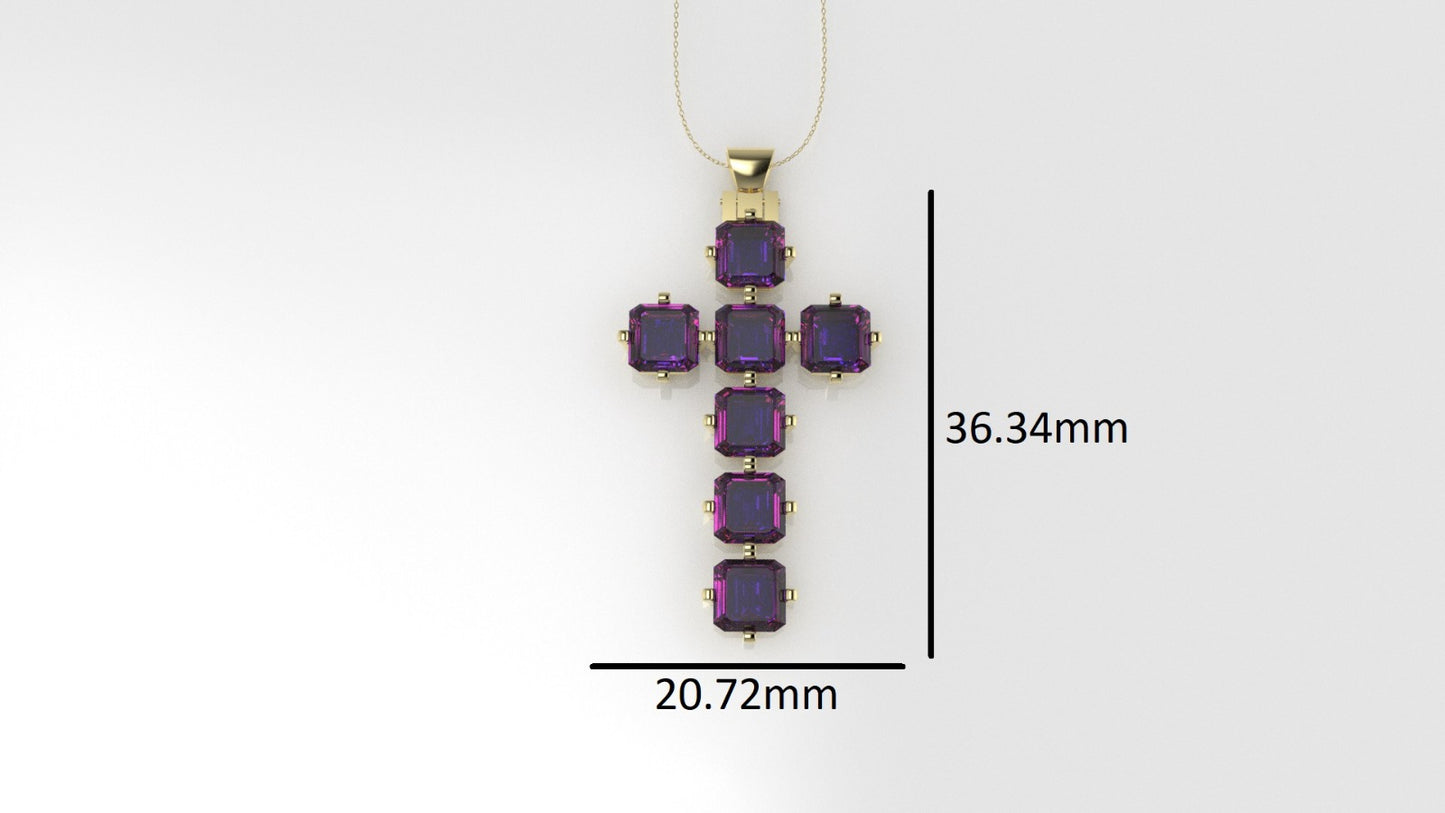 14K Pendant with 7 Amethyst 5.5mm each, Only Pendant, " cross style"