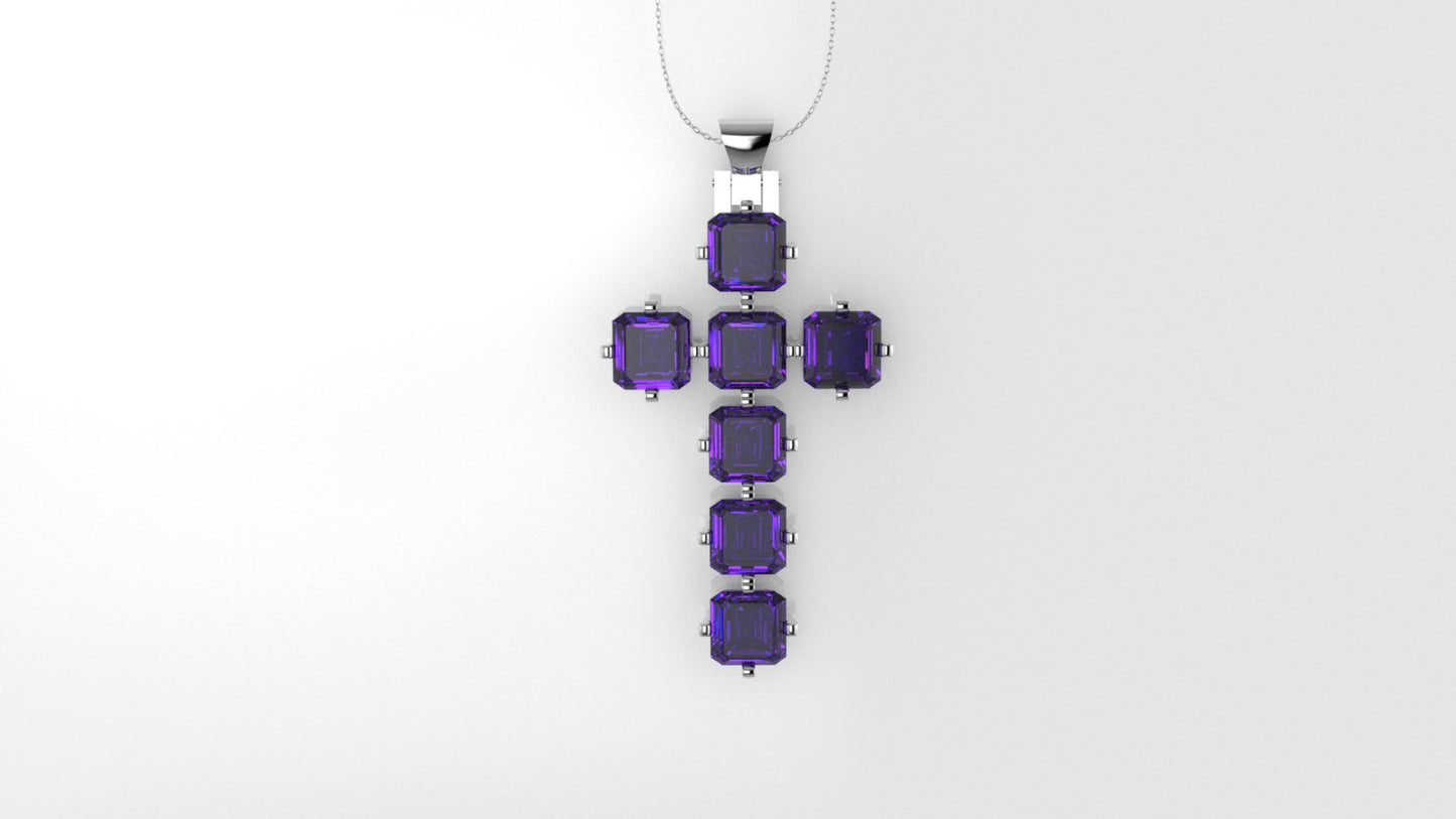 14K Pendant with 7 Amethyst 5.5mm each, Only Pendant, " cross style"