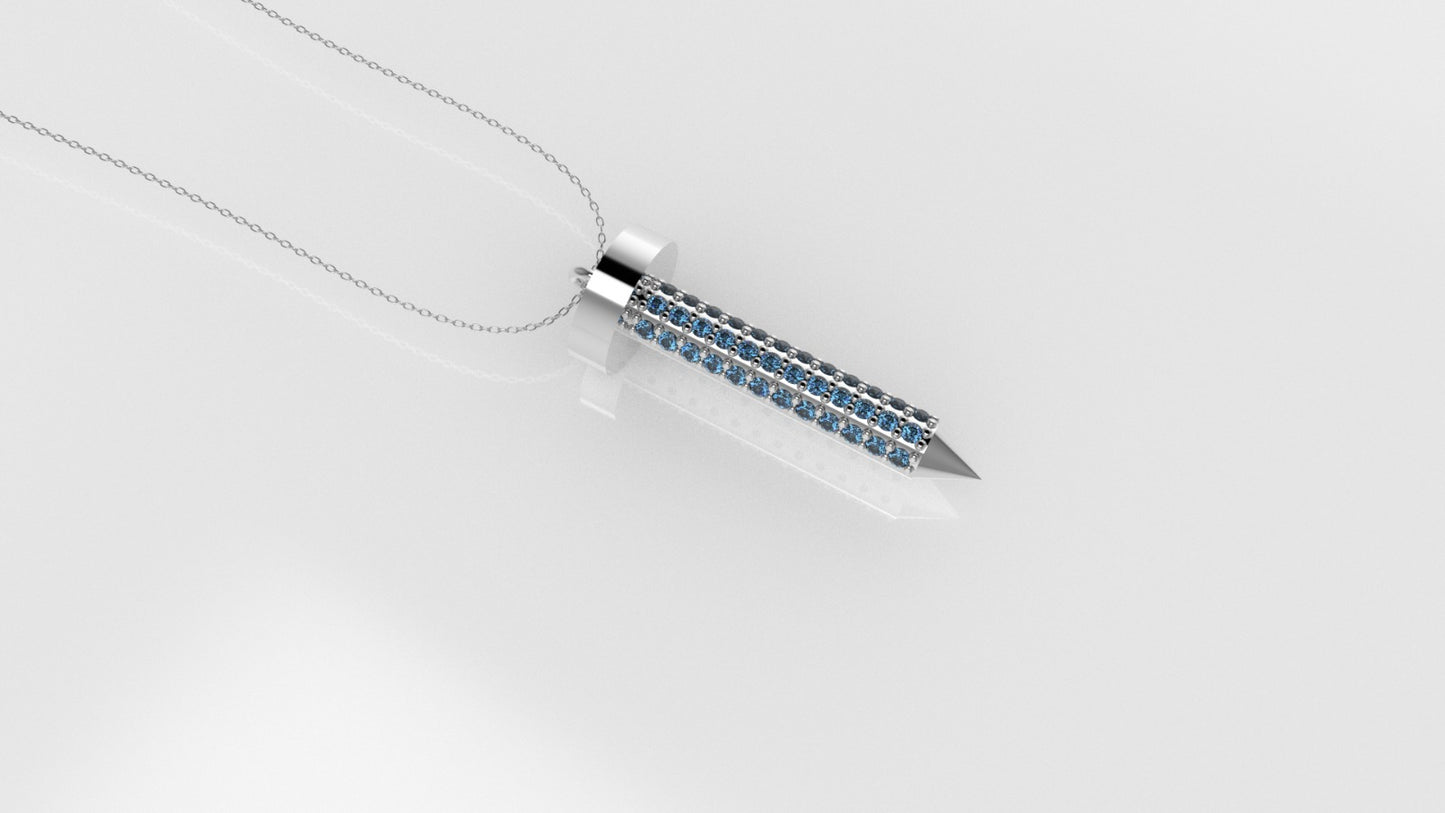 14K Pendant with 36 Blue Topaz 1mm each, Only Pendant, "construction nail"