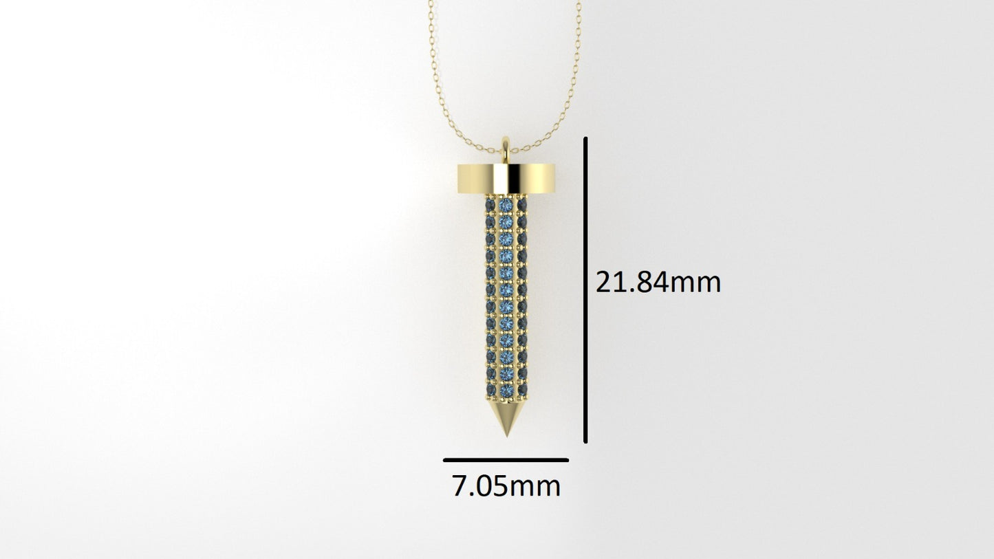 14K Pendant with 36 Blue Topaz 1mm each, Only Pendant, "construction nail"