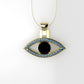 14K Pendant with 1 Black Diamond & 29 Blue Topaz, Lucky Eye Style, Only Pendant