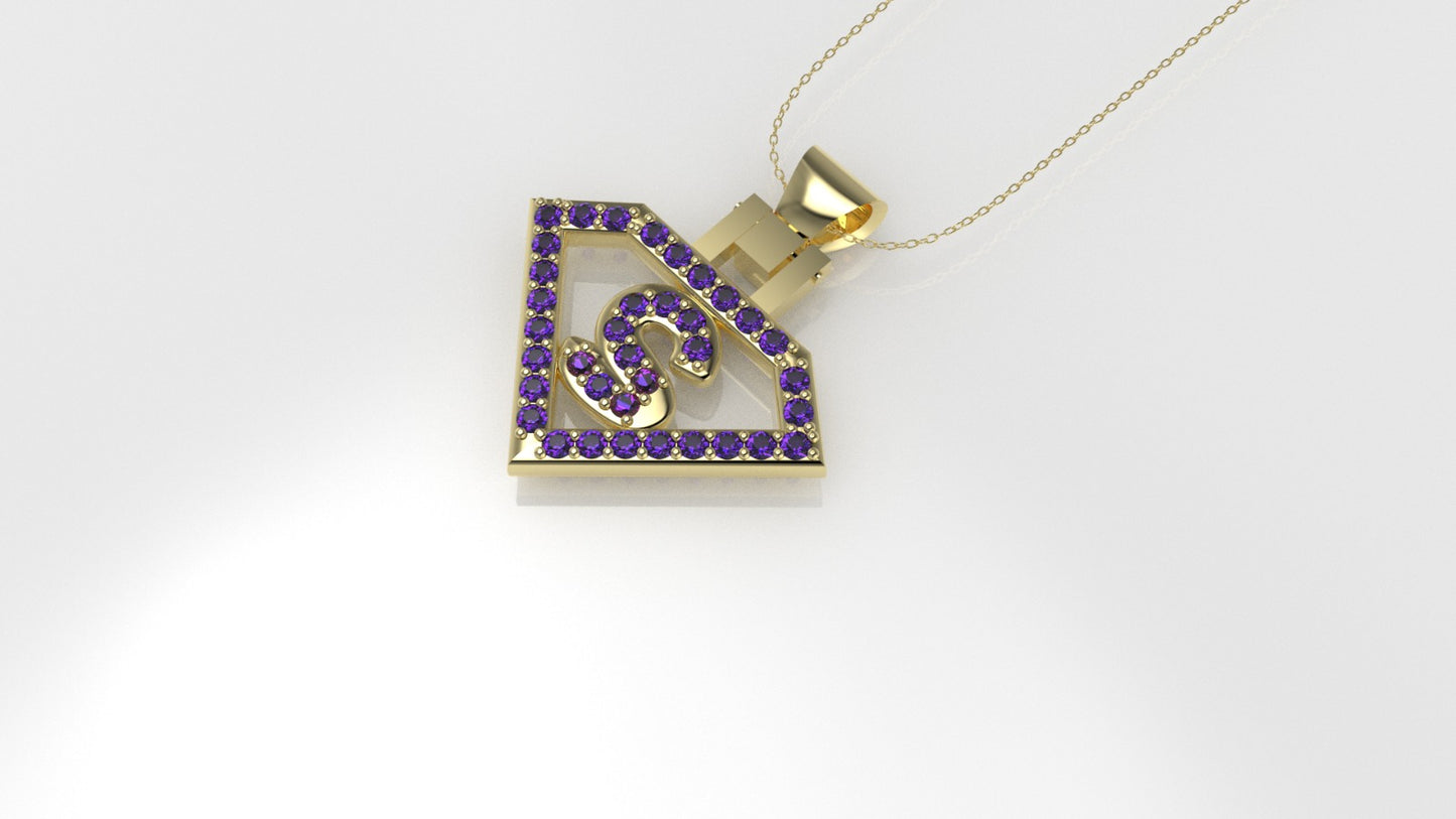 14K Pendant with 36 Amethyst of 1.2mm, Only Pendant, "superman symbol"