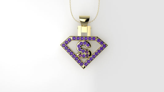 14K Pendant with 36 Amethyst of 1.2mm, Only Pendant, "superman symbol"