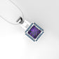 14K Pendant with 1 Amethyst 5.5mm and 24 Blue Topaz 1mm each, Only Pendant, "cut princess"