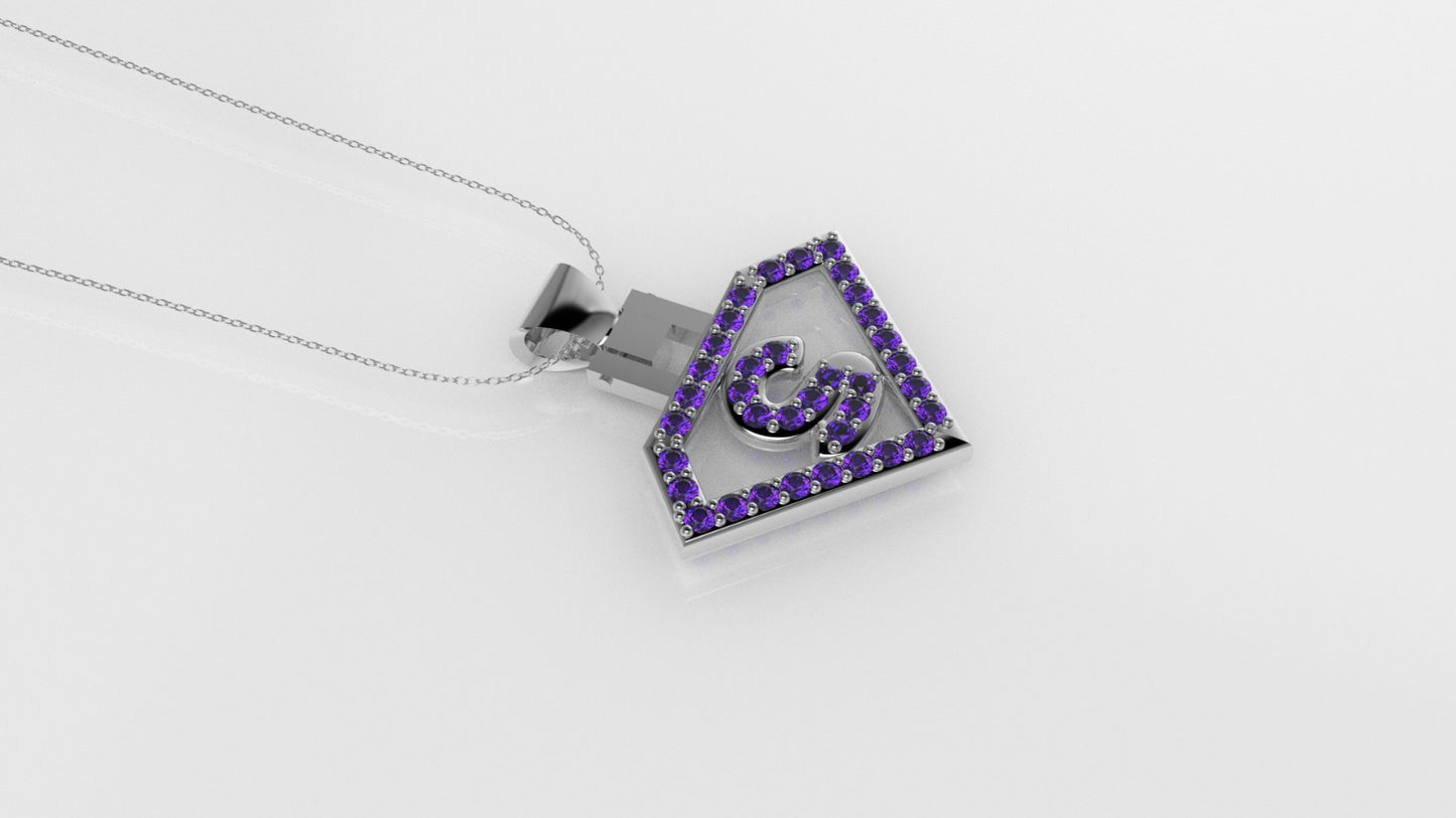 14K Pendant with 36 Amethyst of 1.2mm, Only Pendant, "superman symbol"