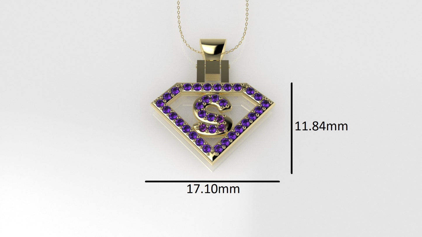 14K Pendant with 36 Amethyst of 1.2mm, Only Pendant, "superman symbol"