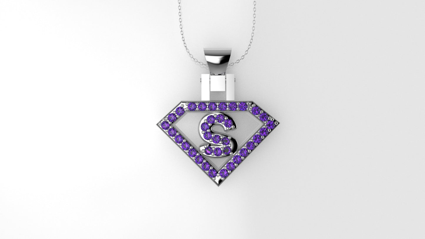 14K Pendant with 36 Amethyst of 1.2mm, Only Pendant, "superman symbol"