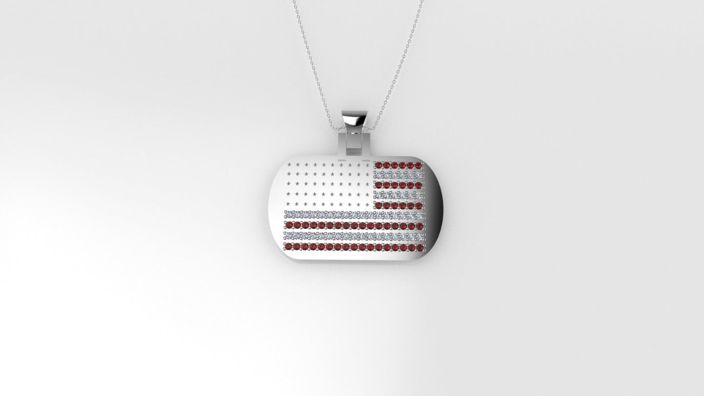 14K Pendant with 74 Diamonds 1mm each and 24 Ruby 1mm each, Only Pendant, "United States Flag Style"