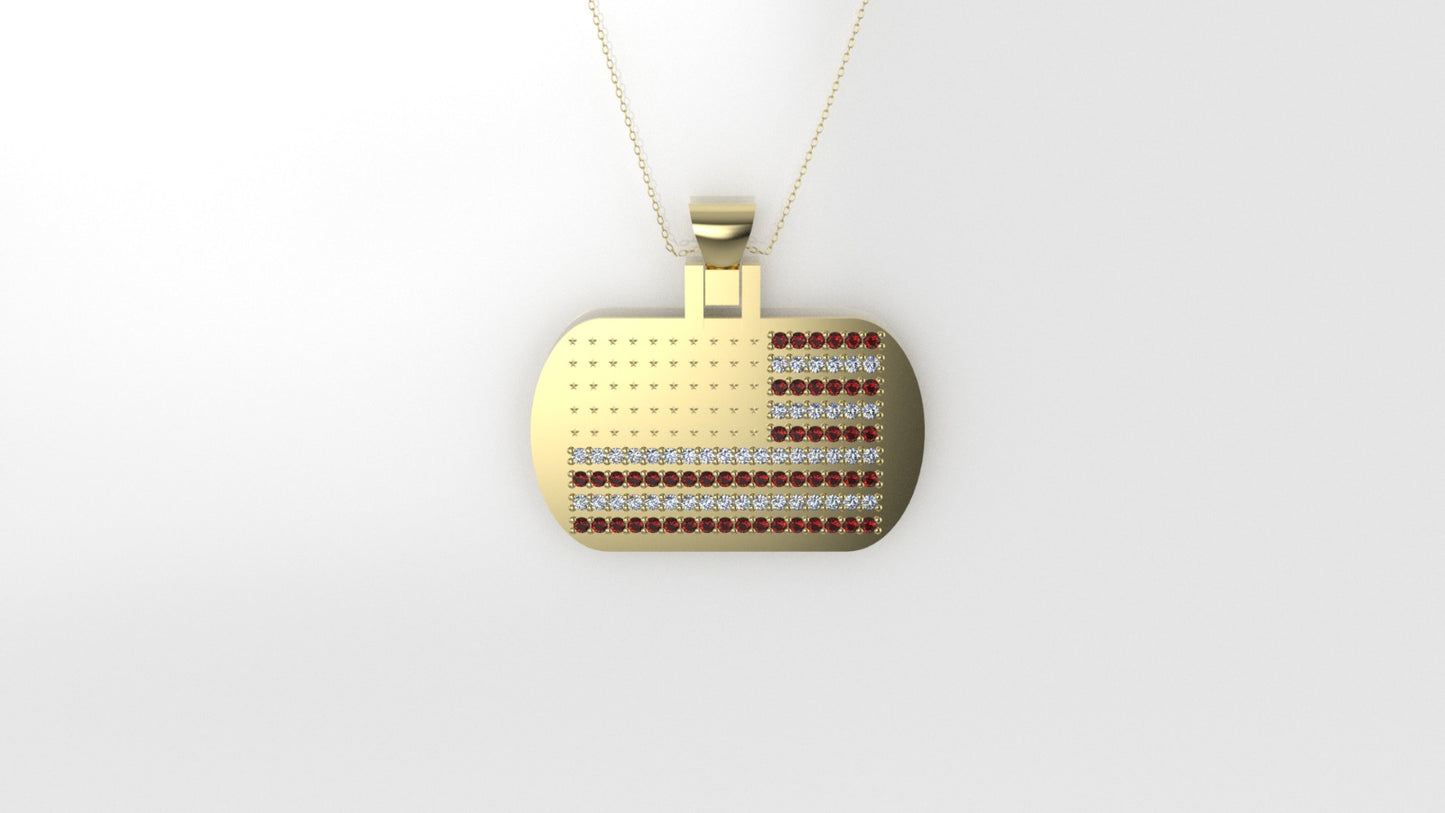 14K Pendant with 74 Diamonds 1mm each and 24 Ruby 1mm each, Only Pendant, "United States Flag Style"