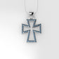 14K Pendant with 58 Blue Topaz 1mm each, "Cross Style", Only Pendant