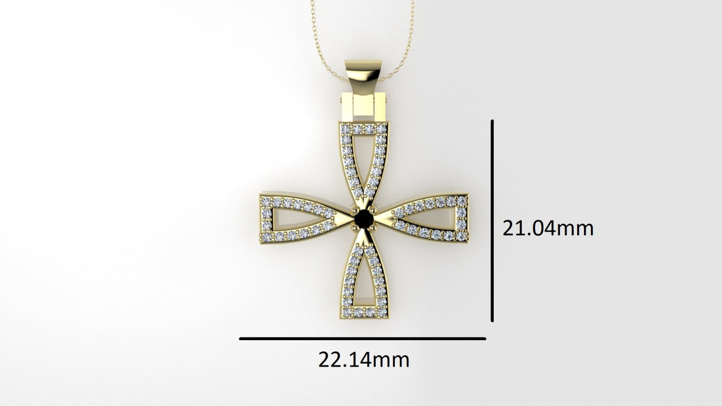 14K Pendant with 62 Moissanite 1mm VS1 each and 1 Diamond Black 2mm, "Cross Style", Only Pendant
