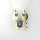 14K Pendant with 3 Blue Topaz and 2 Emerald, "figure of a crab in solid gold", Only Pendant