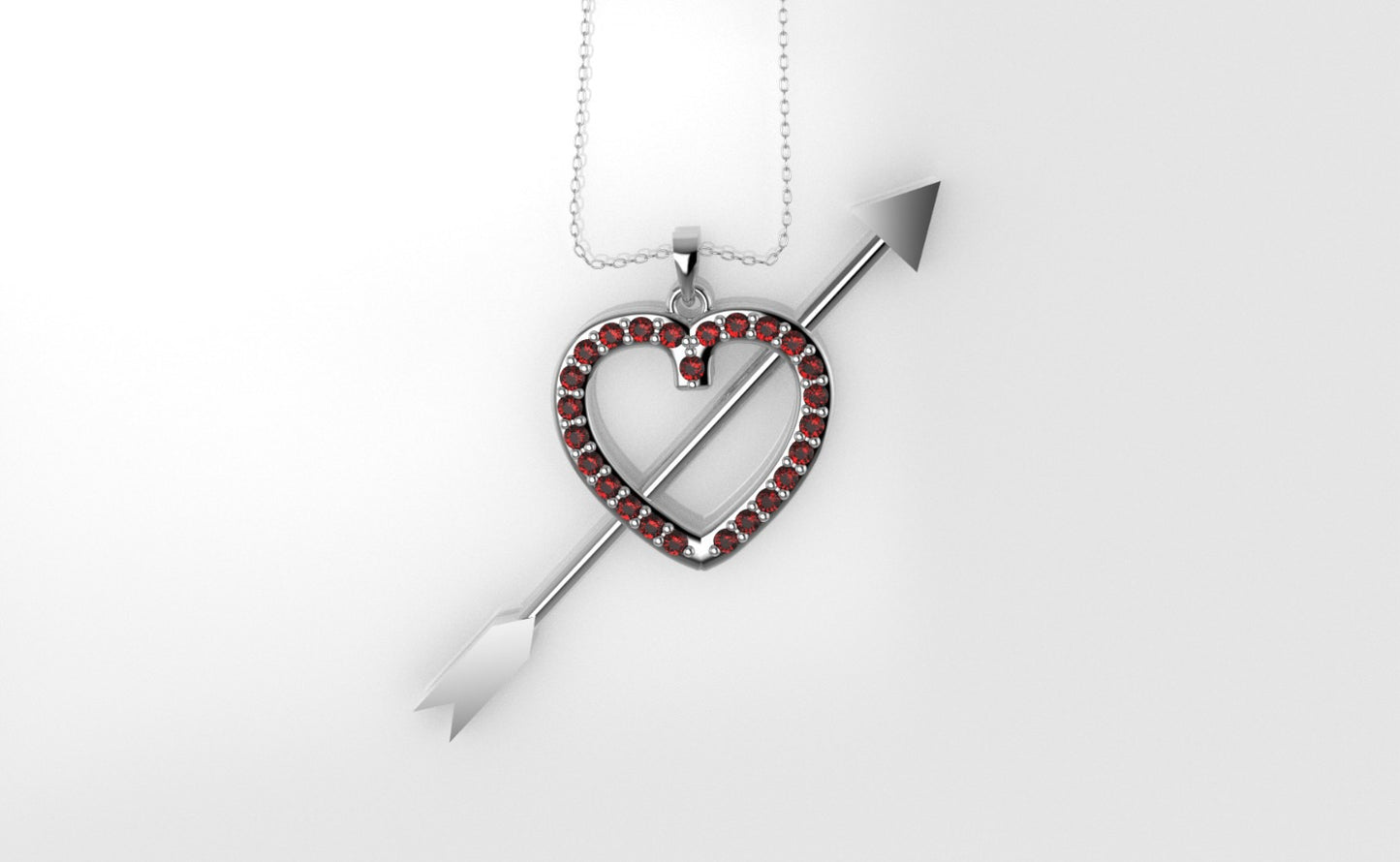 14K Pendant with 25 Ruby 1mm, Only Pendant, "heart crossed with an arrow"