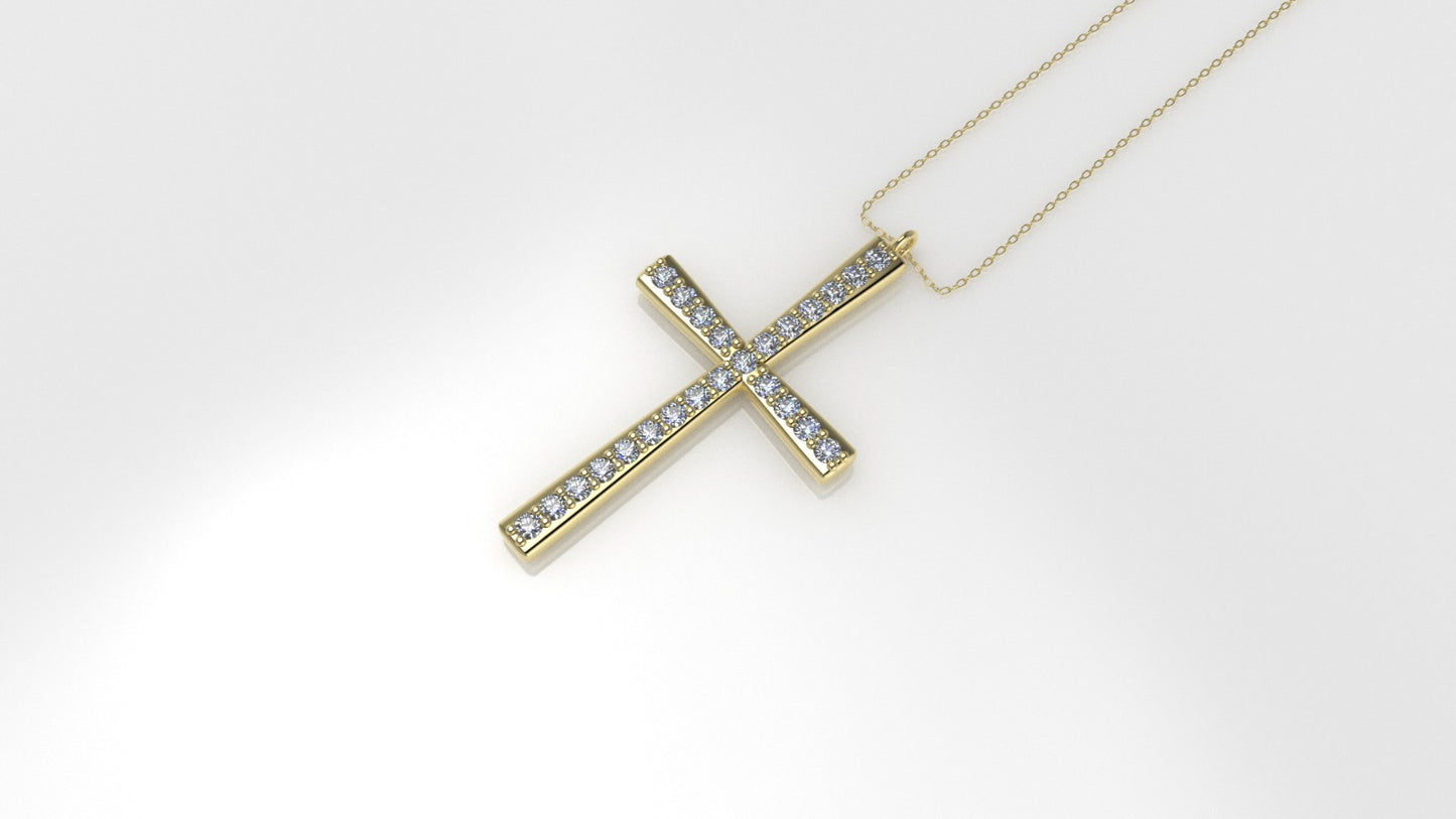 14K Pendant with 24 Moissanite 1.2mm VS1 each, "Cross Style", Only Pendant