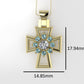 14K Pendant with 1 Moissanite 4mm VS1 and 8 Aquamarine 2mm each, Only Pendant, "Cross Style with Prongs"