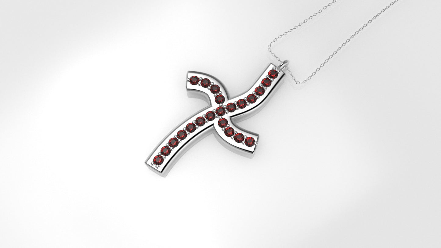 14K Pendant with 22 Ruby 1.3mm each, Only Pendant, "Curved Cross Style"