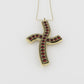 14K Pendant with 22 Ruby 1.3mm each, Only Pendant, "Curved Cross Style"