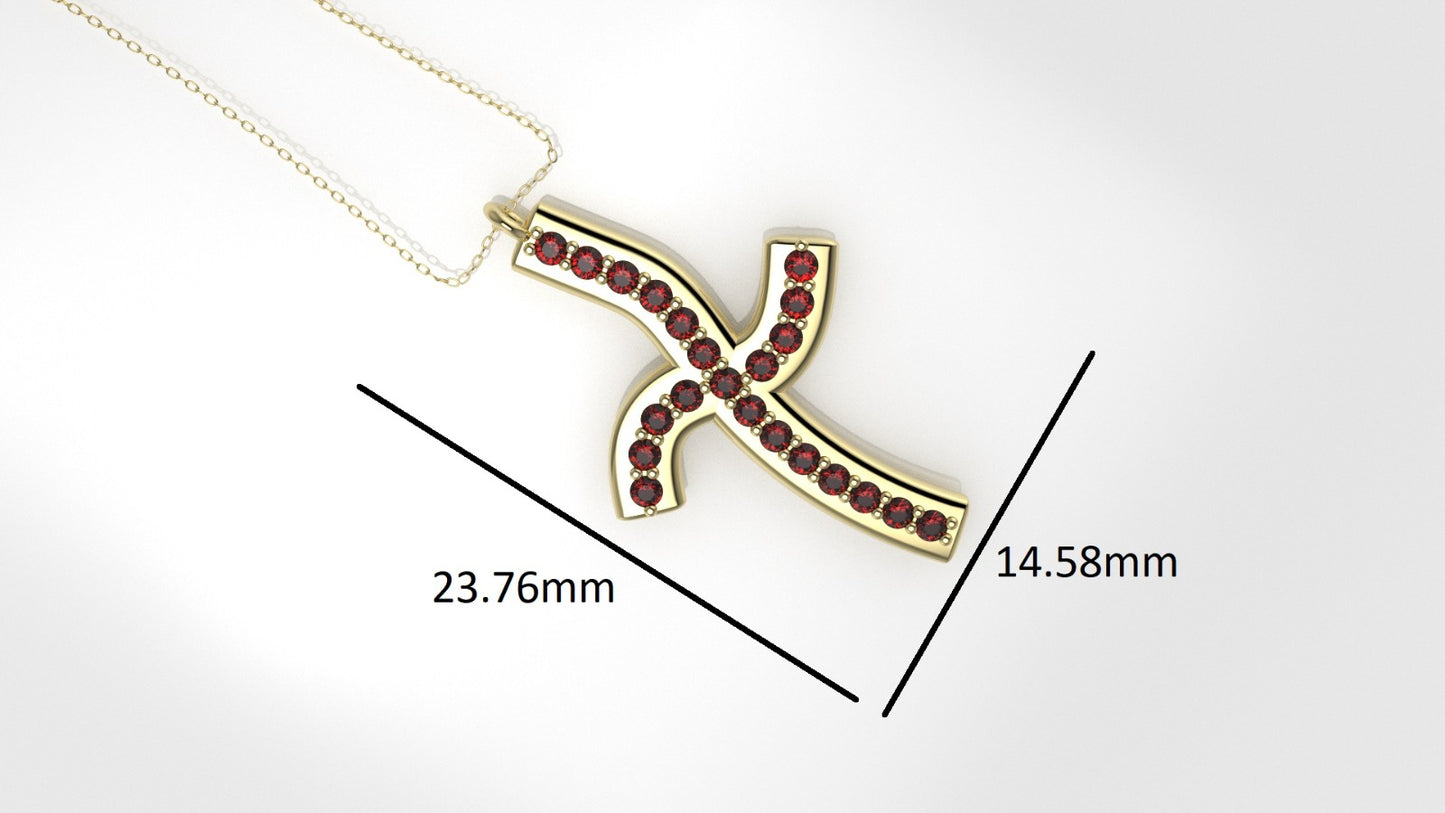 14K Pendant with 22 Ruby 1.3mm each, Only Pendant, "Curved Cross Style"