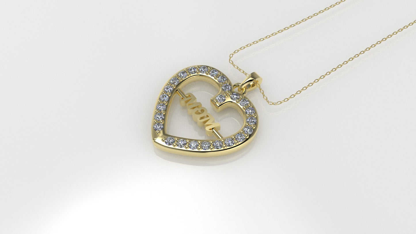 14K Pendant with 25 Moissanite 1mm VS1 each, Only Pendant, "heart for MOM"