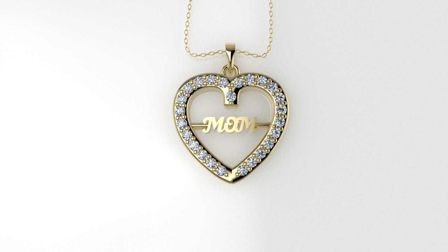 14K Pendant with 25 Moissanite 1mm VS1 each, Only Pendant, "heart for MOM"