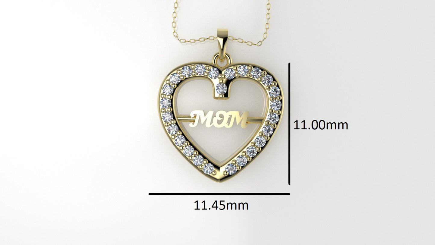 14K Pendant with 25 Moissanite 1mm VS1 each, Only Pendant, "heart for MOM"