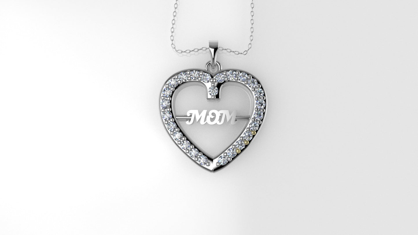 14K Pendant with 25 Moissanite 1mm VS1 each, Only Pendant, "heart for MOM"