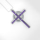 14K Pendant with 29 Amethyst 1.2mm each and 12 Moissanite 1.2mm VS1 each, Only Pendant, "CROSS AND CIRCLE"