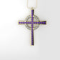 14K Pendant with 29 Amethyst 1.2mm each and 12 Moissanite 1.2mm VS1 each, Only Pendant, "CROSS AND CIRCLE"