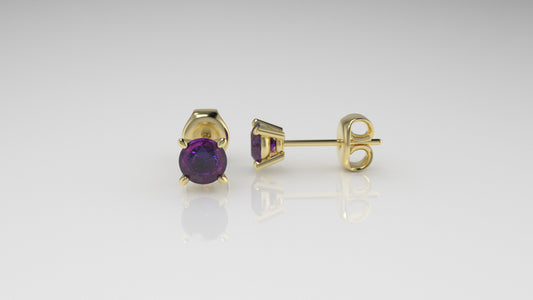 Gold Earrings with 2 AMETHYST, it is comfortable and elegant, "4 Prongs"