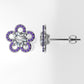 Yellow Gold Earrings with 2 MOISSANITE 6.5mm VS1 each and 66 AMETHYST 1mm each, "flower with 5 petals"