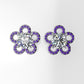 Yellow Gold Earrings with 2 MOISSANITE 6.5mm VS1 each and 66 AMETHYST 1mm each, "flower with 5 petals"