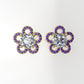 Yellow Gold Earrings with 2 MOISSANITE 6.5mm VS1 each and 66 AMETHYST 1mm each, "flower with 5 petals"