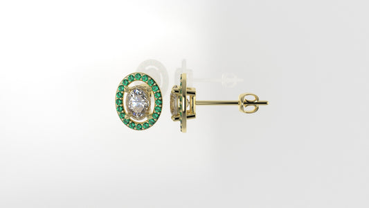 14k Push Back Earrings with 2 DIAMOND VS1 OVAL and 40 EMERALD