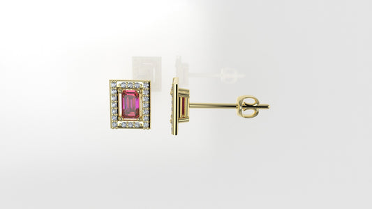 14k Gold Earrings with 2 TOURMALINE PINK GENUINE and 40 DIAMOND VS1