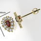Gold Push Back Earrings with 20 MOISSANITE VS1 and 2 RUBY PEAR