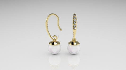 14k Earrings with 10 DIAMOND VS1 and 2 PEARL, stt Prongs