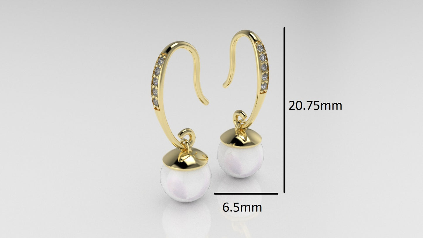 14k Earrings with 10 MOISSANITE VS1  and 2 PEARL, stt Prongs