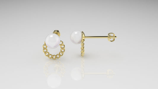 14k Yellow Gold Earrings with 2 PEARL of 6.5mm each