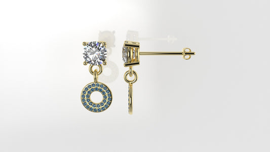 14K Push Back Earrings with 2 DIAMOND VS1 and 66 BLUE TOPAZ, "STT: Prongs"