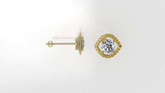 GOLD Earrings with 2 DIAMOND 6.5mm VS1 each  and 44 YELLOW TOPAZ 1.3mm each, stt "PRONGS"