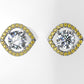 GOLD Earrings with 2 MOISSANITE 6.5mm VS1 each  and 44 YELLOW TOPAZ 1.3mm each, stt "PRONGS"