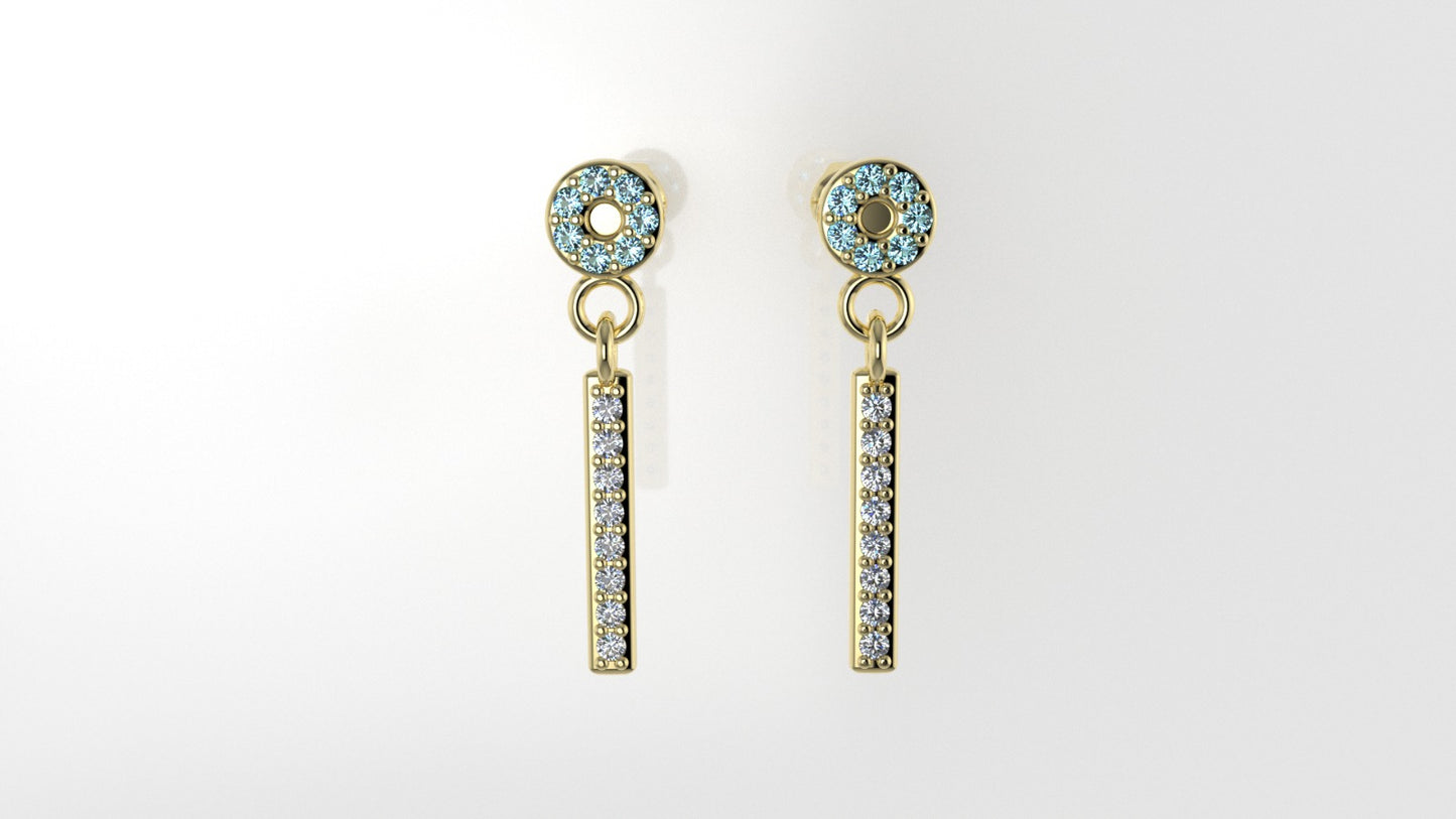 14k Yellow Gold Earrings with 16 MOISSANITE VS1and 14 AQUAMARINE, stt"Prong"