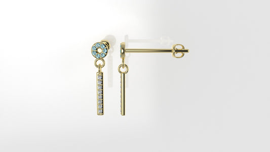 14k Yellow Gold Earrings with 16 DIAMOND VS1 and 14 AQUAMARINE, stt"Prong"