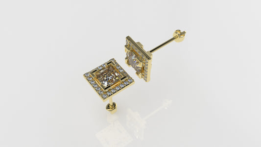 14k Push Back Earrings with 50 DIAMOND VS1, "Cut Princess and Stt: Prong"