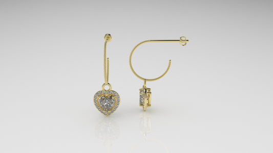 14k Gold Push Back Earrings with 42 DIAMOND VS1, "Stone Heart and Round" "Stt: Prongs"