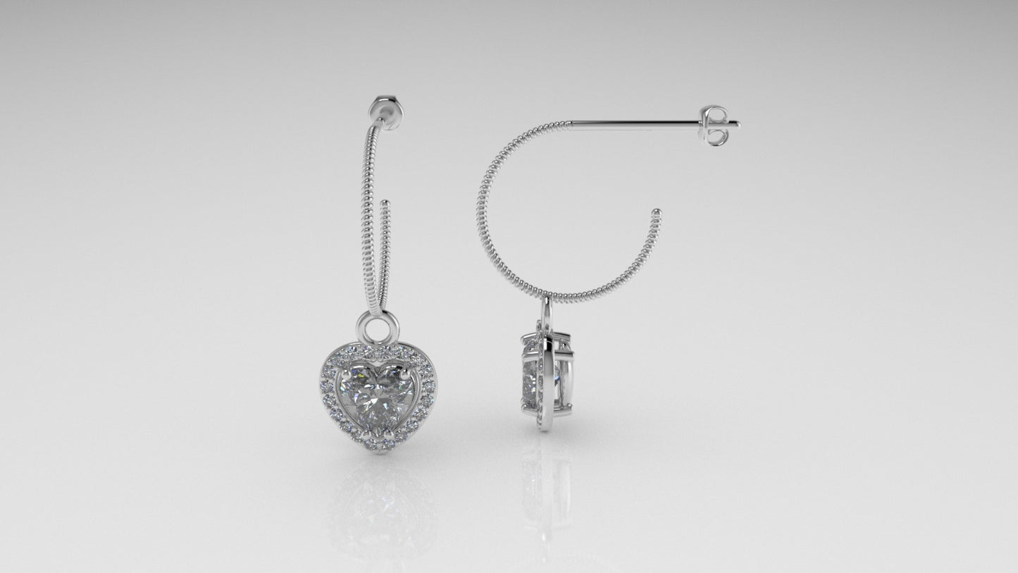 14k Gold Push Back Earrings with 42 MOISSANITE VS1, "Stone Heart and Round" "Stt: Prongs"