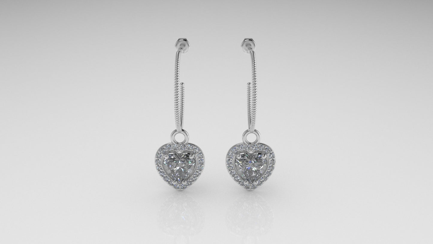 14k Gold Push Back Earrings with 42 MOISSANITE VS1, "Stone Heart and Round" "Stt: Prongs"